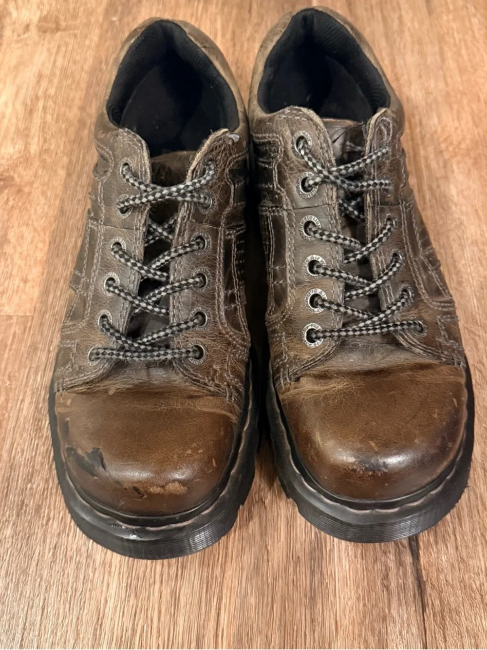Vintage Y2K Doc Marten X Buckle Oxford Brown Leather Chunky Grunge Punk W9 M8